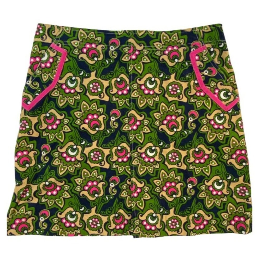 Lilly Pulitzer Floral A-Line Skirt Size 6 Green Pink Cotton/Spandex Blend
